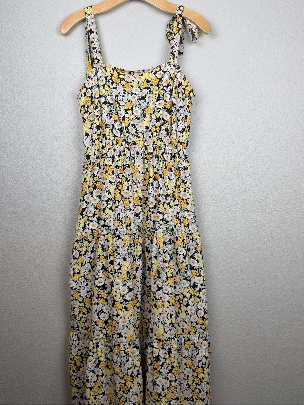 Sanctuary Black Floral Smocked Maxi Dress with Yellow and White Accents Size S